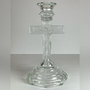 Vintage Home Interiors Glass crucifix taper candle holder